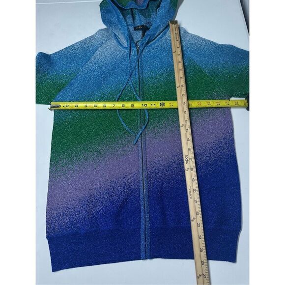 Maje Metallic Multicolor Full Zip Hooded Sweater Blue Purple Green SIZE S/M - Picture 9 of 14
